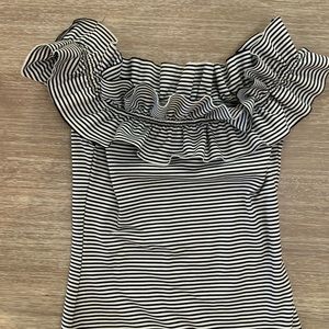 Zara trafaluc black and white stripped, off the shoulder  bodycon dress (small)